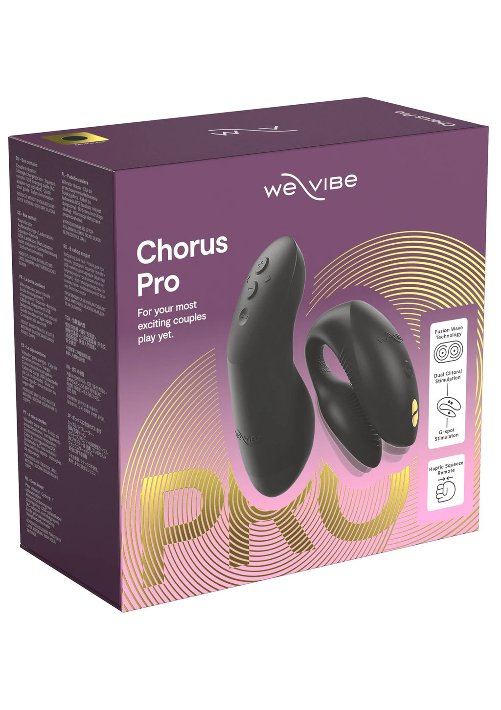 WE-VIBE | Chorus Pro – Vibrador para parejas con 3 motores y mando Haptic Squeeze – Negro / Rosa / Púrpura