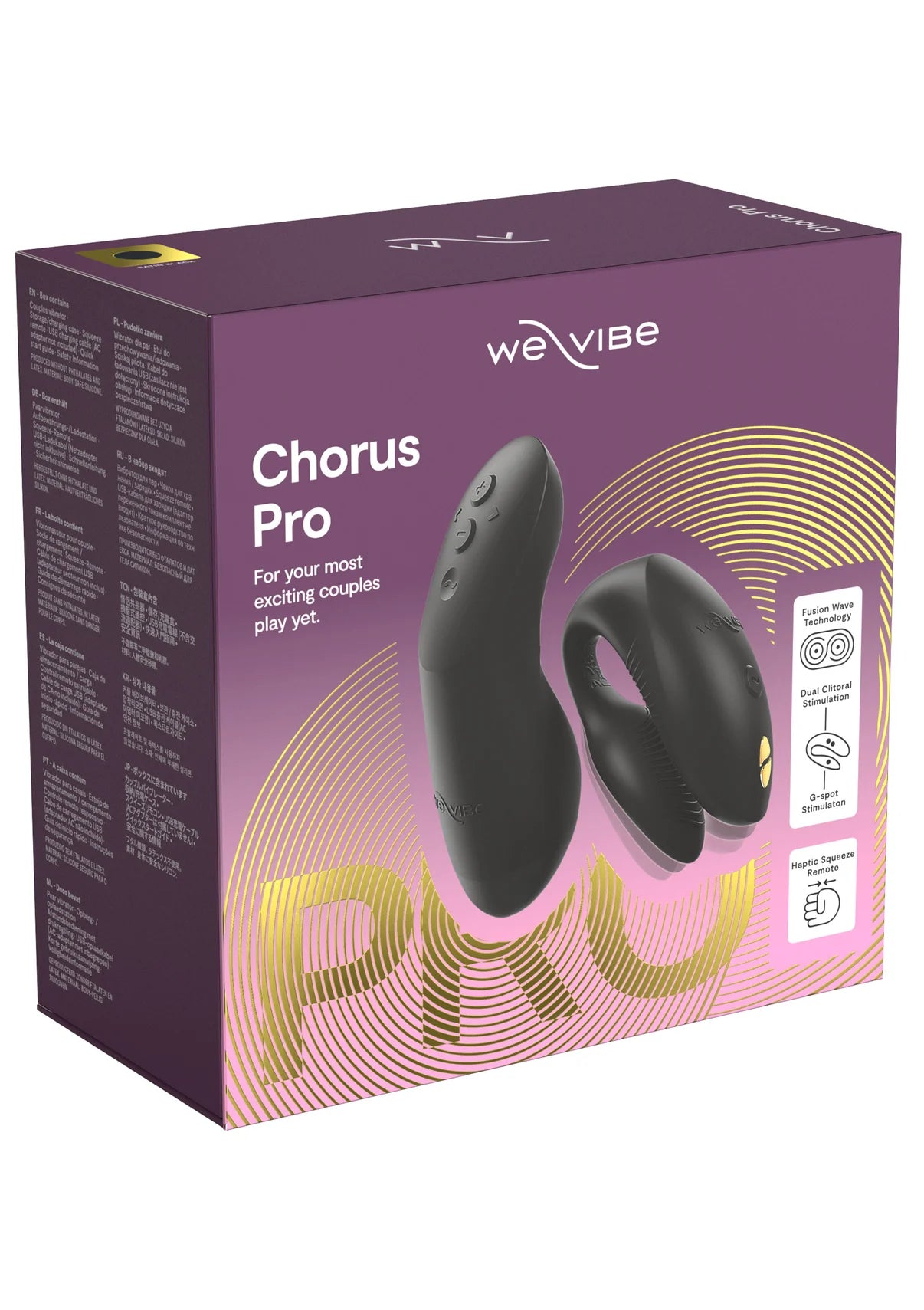 WE-VIBE | Chorus Pro – Vibrador para parejas con 3 motores y mando Haptic Squeeze – Negro / Rosa / Púrpura