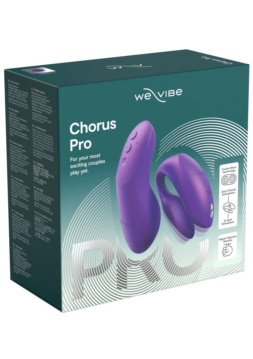 WE-VIBE | Chorus Pro – Vibrador para parejas con 3 motores y mando Haptic Squeeze – Negro / Rosa / Púrpura