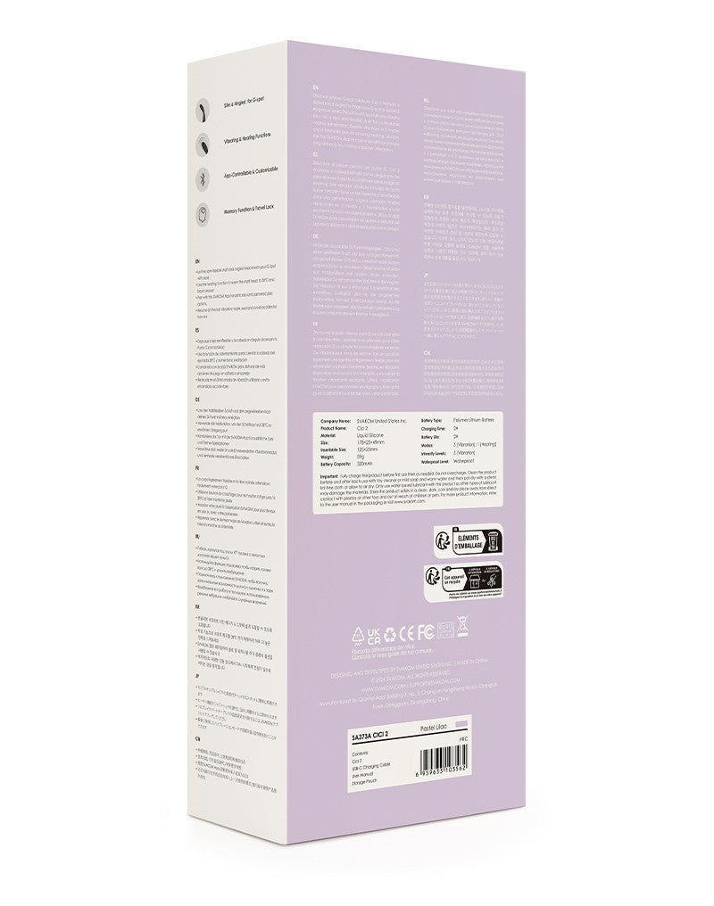 SVAKOM | Cici 2 – Slim Vibrator with App Control & Heating – Waterproof – Lilac