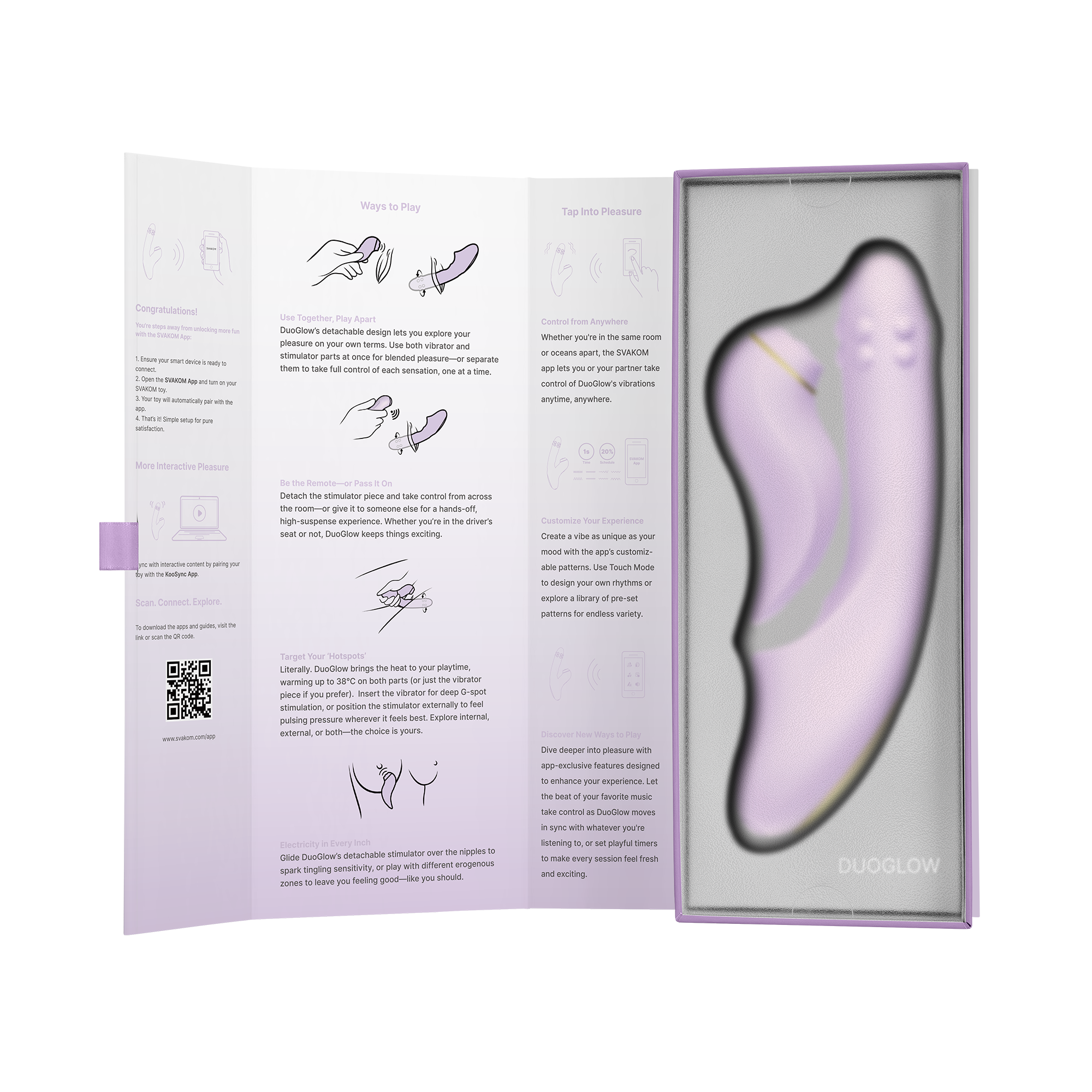 SVAKOM | DuoGlow – Thrusting Beaded Vibrator with Pulsating Stimulator – Heated, App-Enabled – Lilac