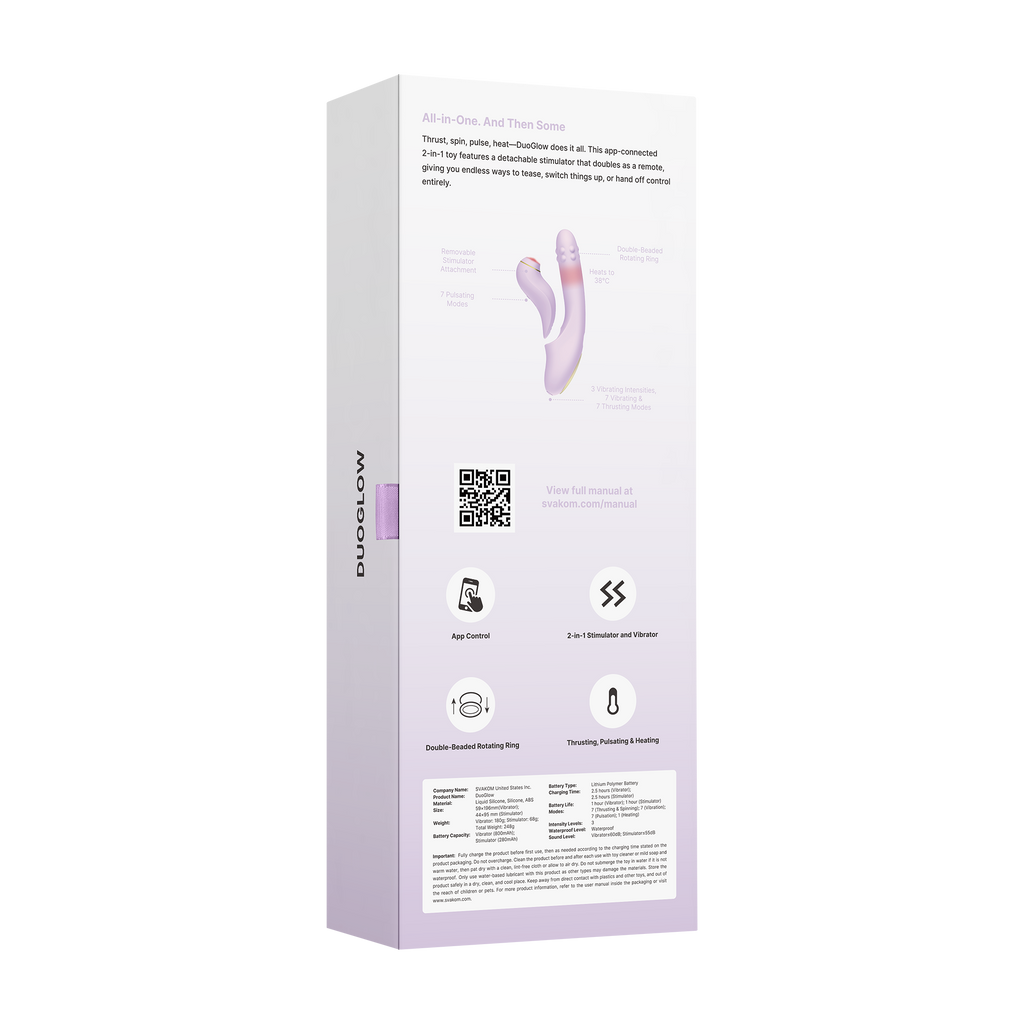 SVAKOM | DuoGlow – Thrusting Beaded Vibrator with Pulsating Stimulator – Heated, App-Enabled – Lilac