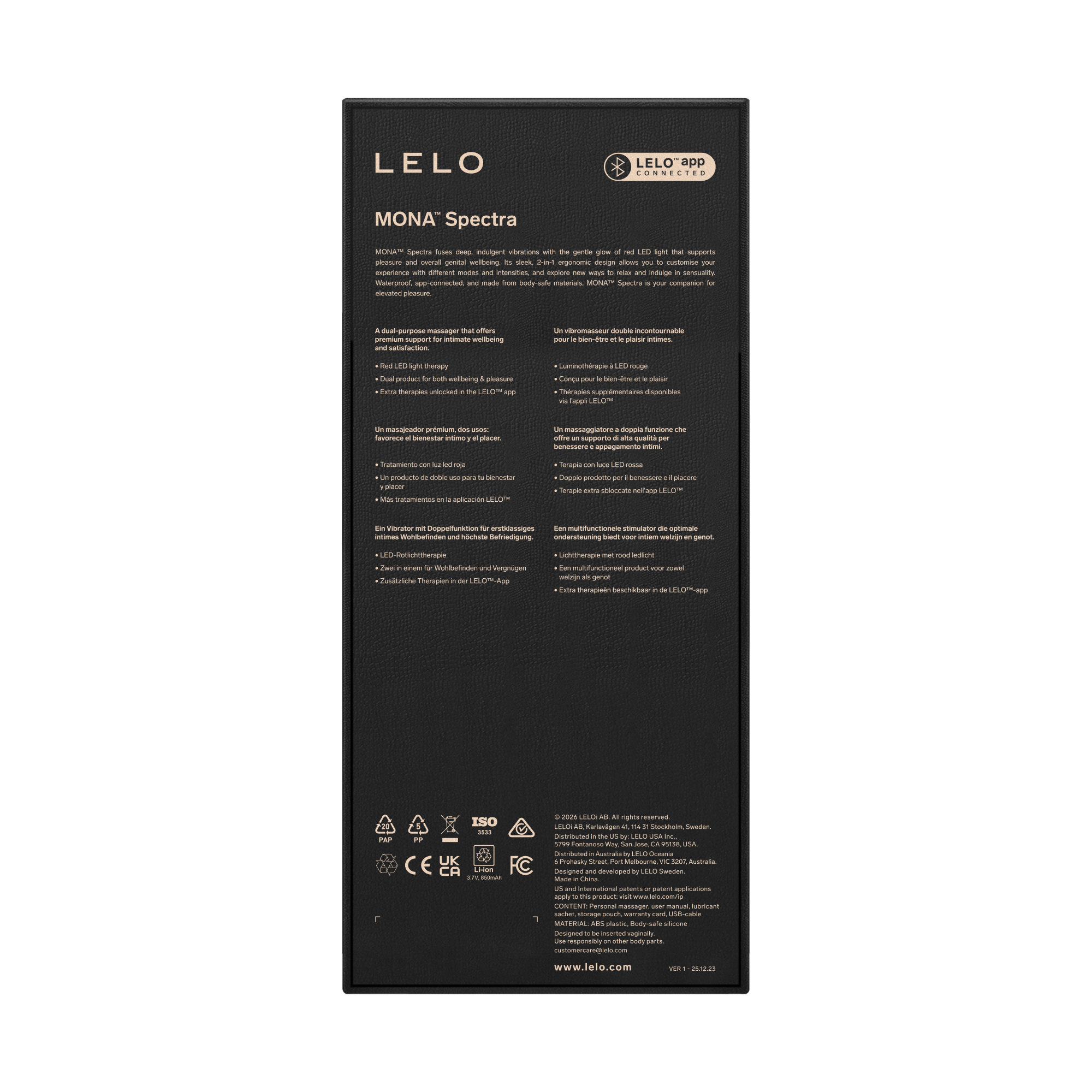 LELO | Mona Spectra – Masajeador wellness con luz roja – Vibrador de punto G con SmoothRise™ – Blanco