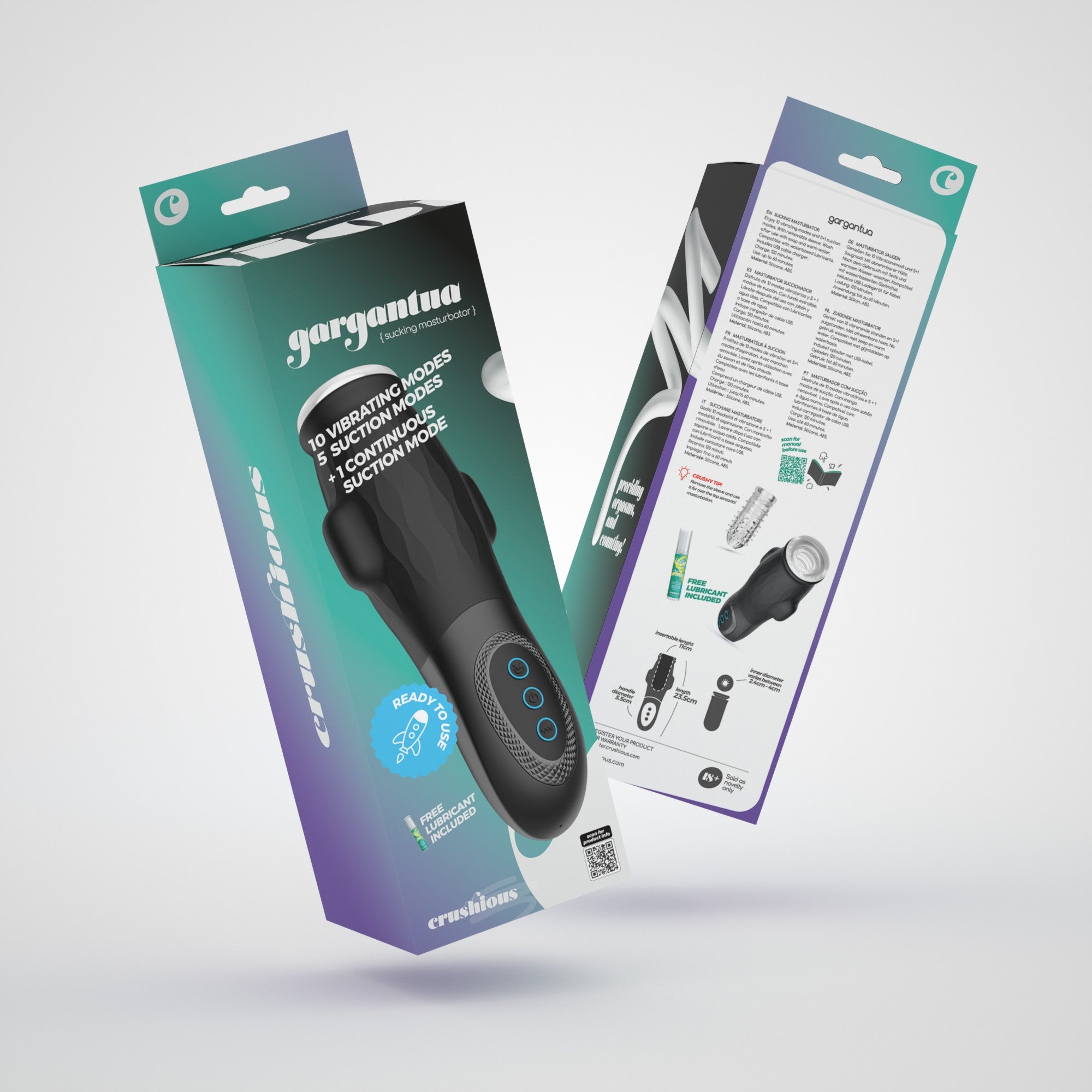 Masturbador Crushious Gargantua con funda extraíble, succión y lubricante gratis