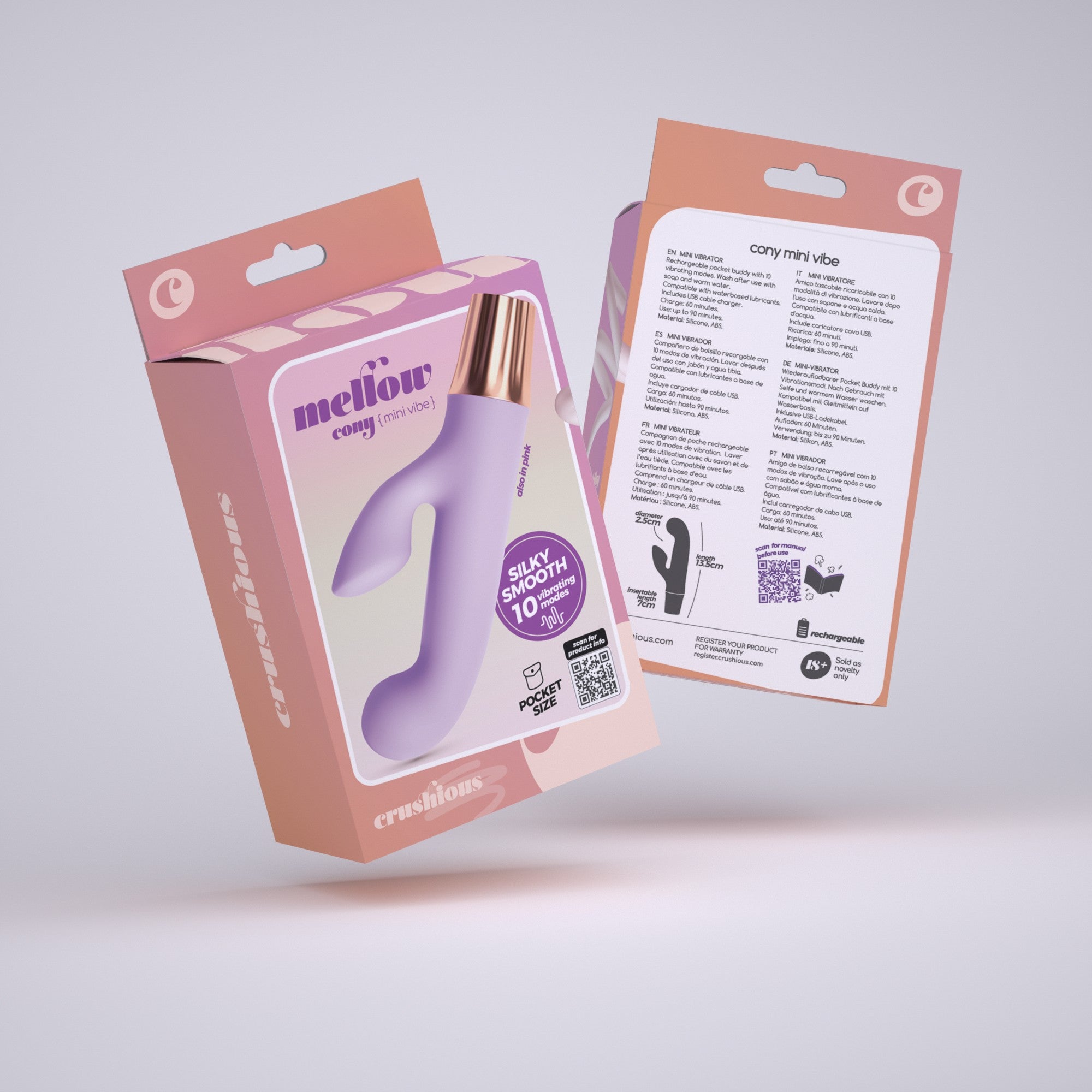 CRUSHIOUS | Mellow Cony – Rechargeable Mini Vibrator – Pink & Purple