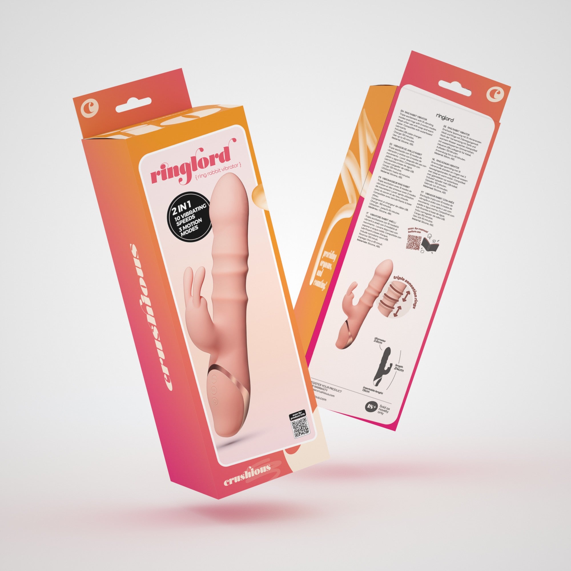 Vibrador Rabbit Crushious RINGLORD: triple movimiento de anillo y 10 modos de vibración