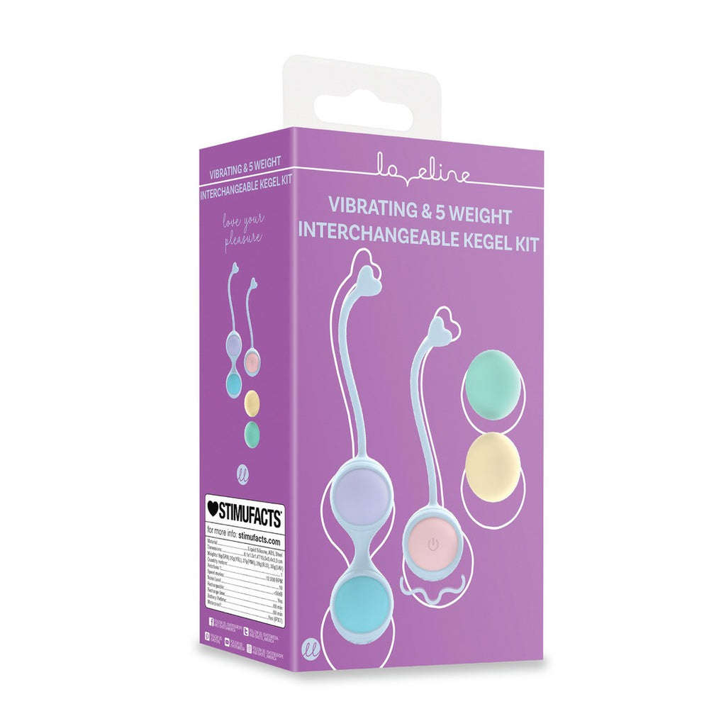 LOVELINE – Kit de Kegel con vibración y 5 pesos intercambiables (morado)