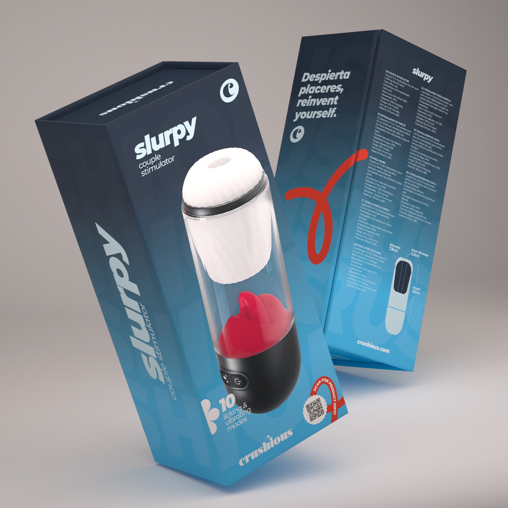 CRUSHIOUS | Slurpy – Masturbador desmontable 2 en 1 con estimulador tipo lengua, rotación y vibración – 22 cm