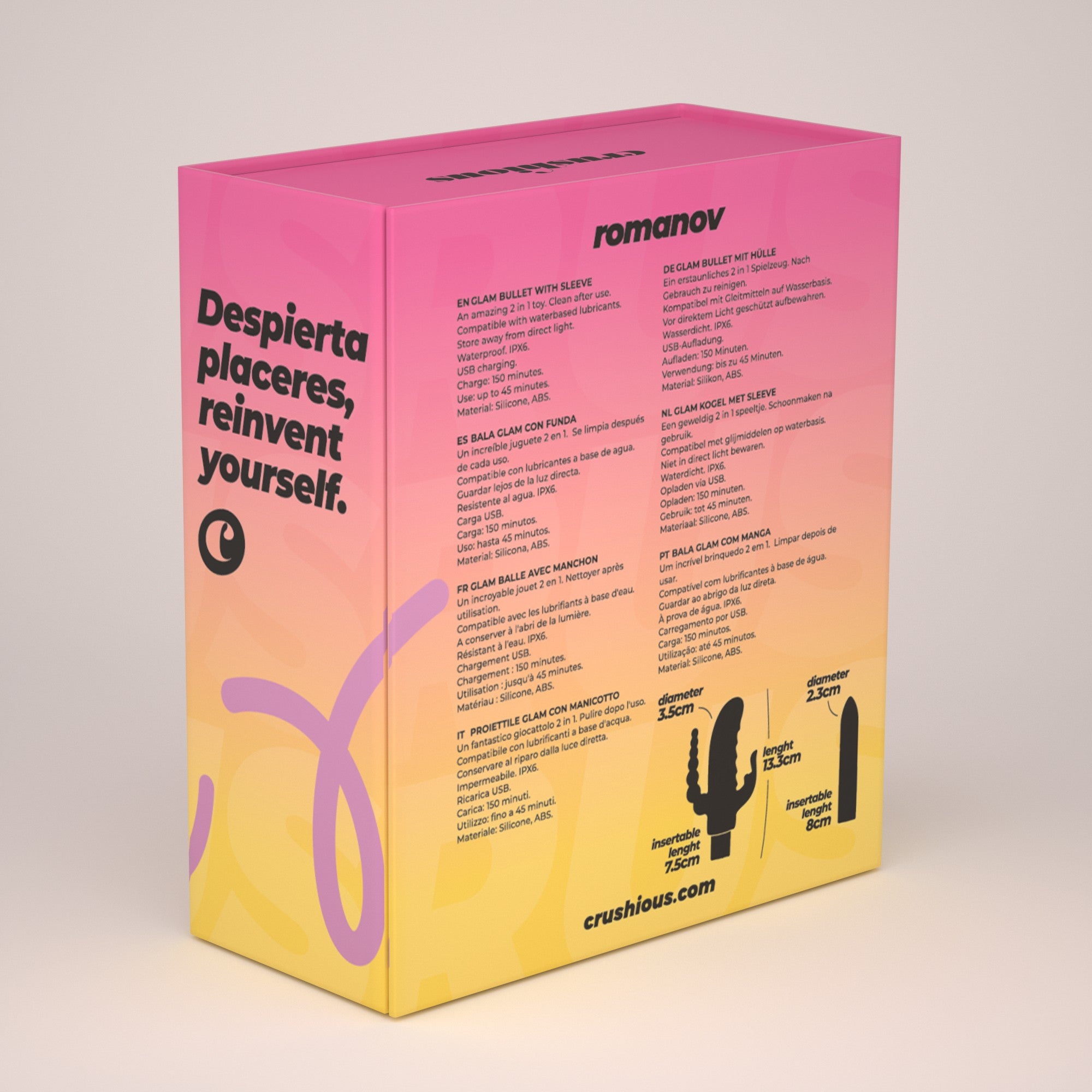 CRUSHIOUS | Romanov – Vibrador clásico tipo bala con funda de silicona extraíble (2 en 1) – 13,3 cm