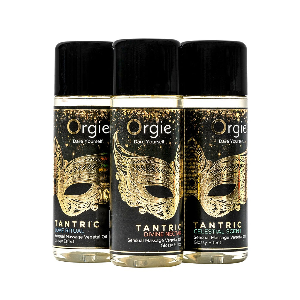 ORGIE | Set de Aceites de Masaje Tántrico Sensual – Efecto Glossy – Tamaño Mini 3 x 30 ml