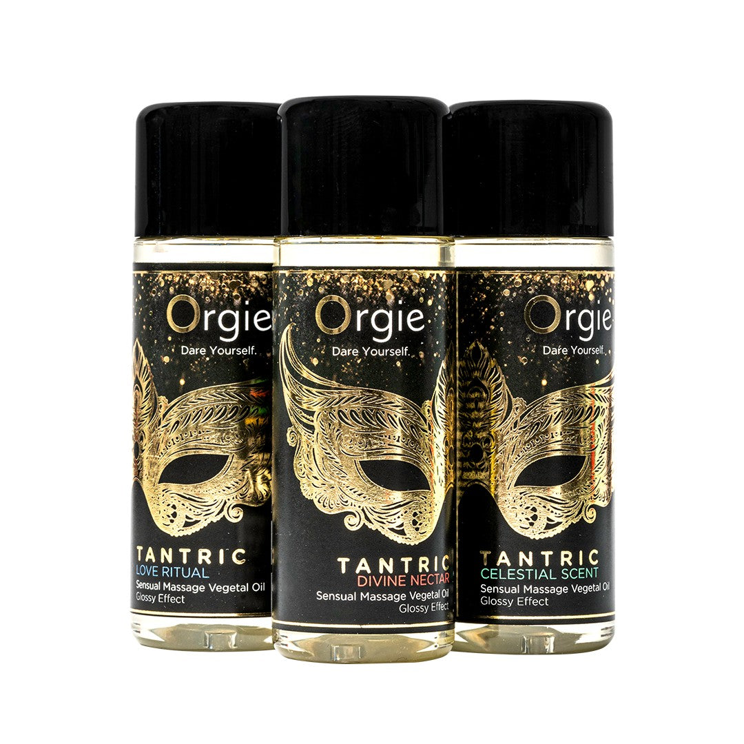 ORGIE | Set de Aceites de Masaje Tántrico Sensual – Efecto Glossy – Tamaño Mini 3 x 30 ml