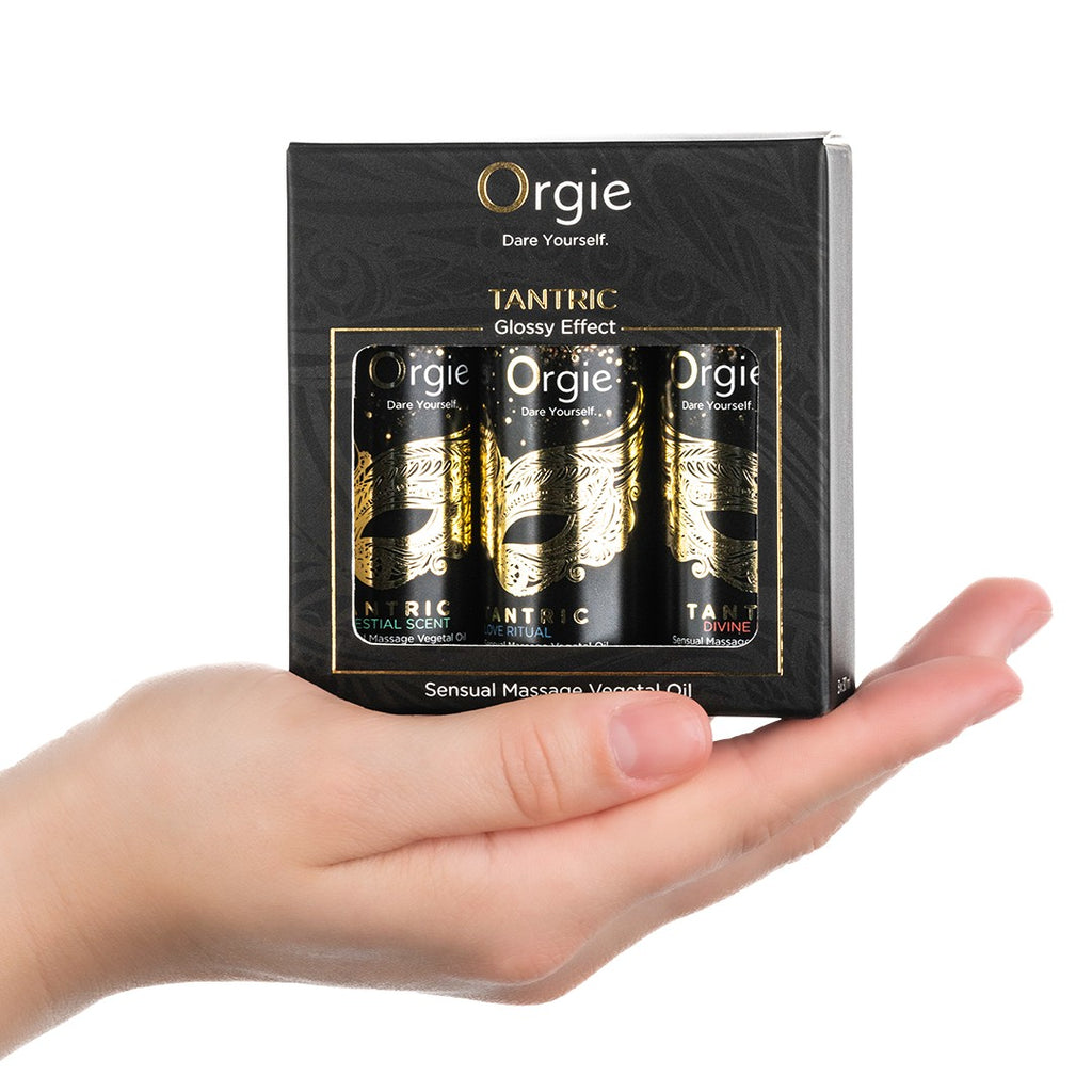 ORGIE | Set de Aceites de Masaje Tántrico Sensual – Efecto Glossy – Tamaño Mini 3 x 30 ml