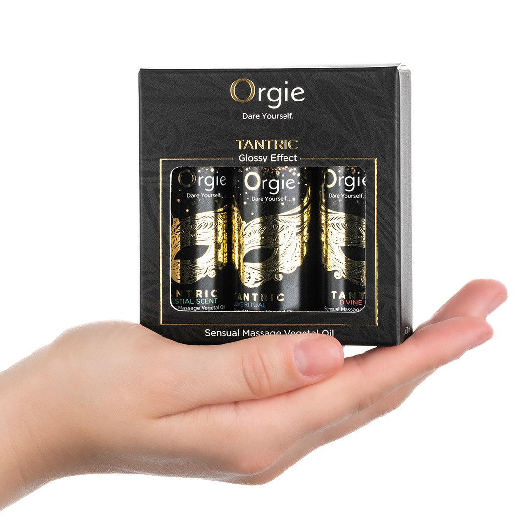 ORGIE | Set de Aceites de Masaje Tántrico Sensual – Efecto Glossy – Tamaño Mini 3 x 30 ml
