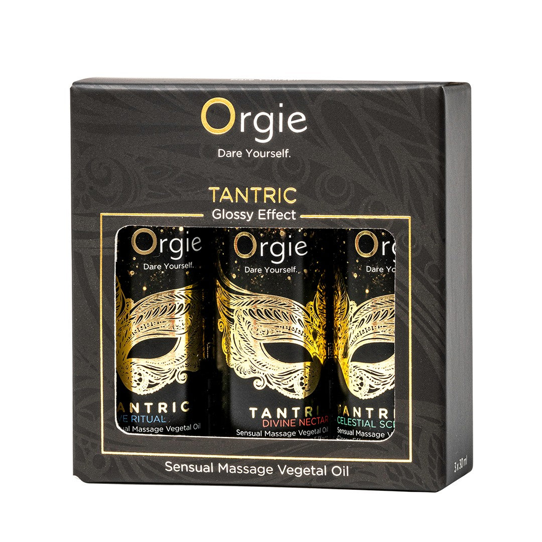 ORGIE | Set de Aceites de Masaje Tántrico Sensual – Efecto Glossy – Tamaño Mini 3 x 30 ml