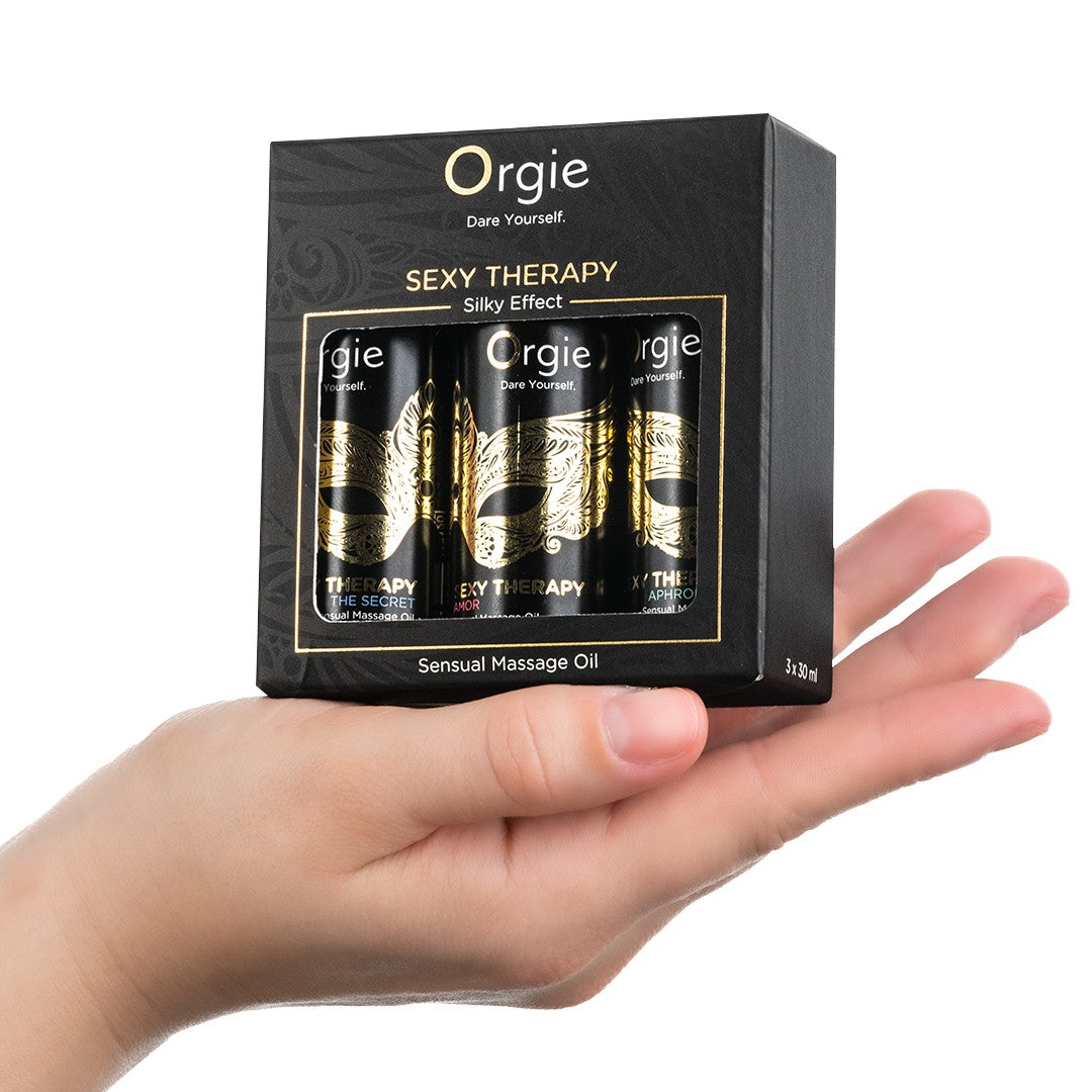 ORGIE | Set de Aceites de Masaje Sensual Sexy Therapy – Efecto Silk – Tamaño Mini 3 x 30 ml