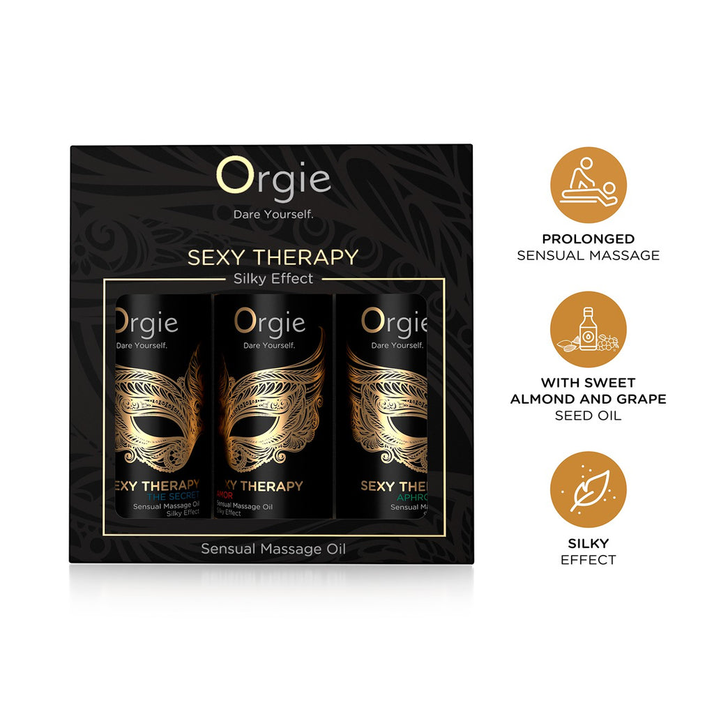 ORGIE | Set de Aceites de Masaje Sensual Sexy Therapy – Efecto Silk – Tamaño Mini 3 x 30 ml