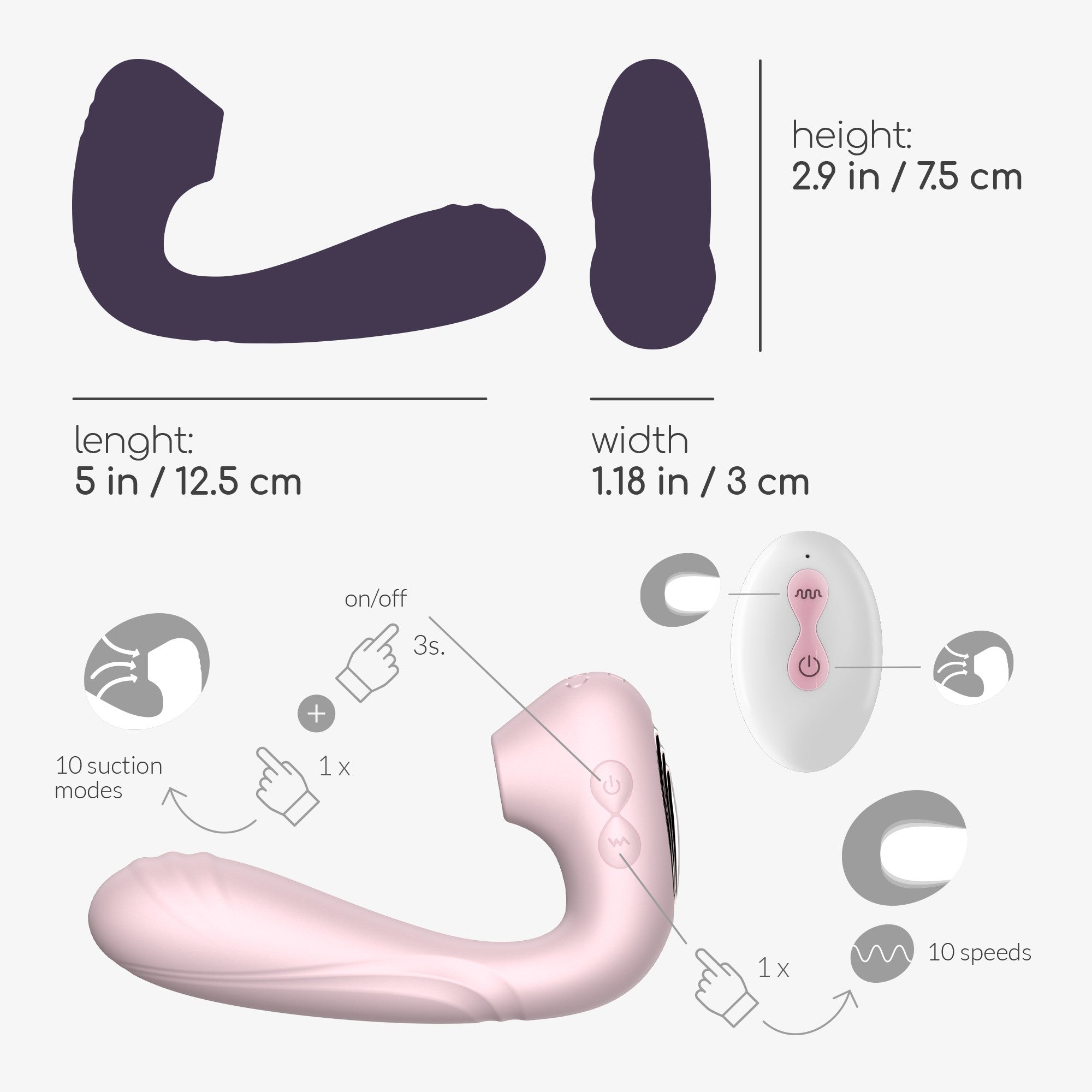 VIBRADOR Y ESTIMULADOR ROSA CON CONTROL REMOTO EN UNO Crushoius Pookie