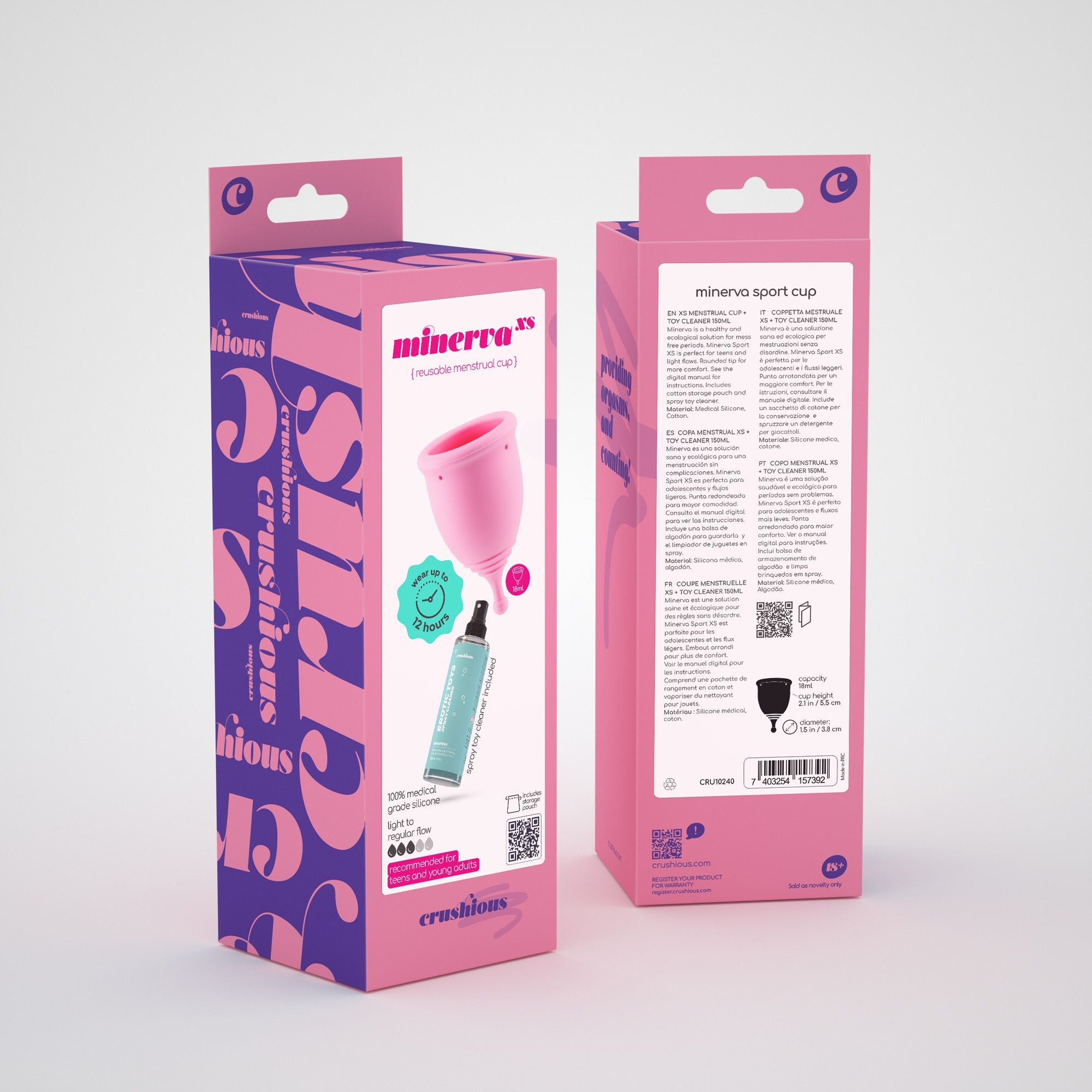 Crushious | Minerva XS Menstrual Cup – With Pouch or With Pouch & Toy Cleaner