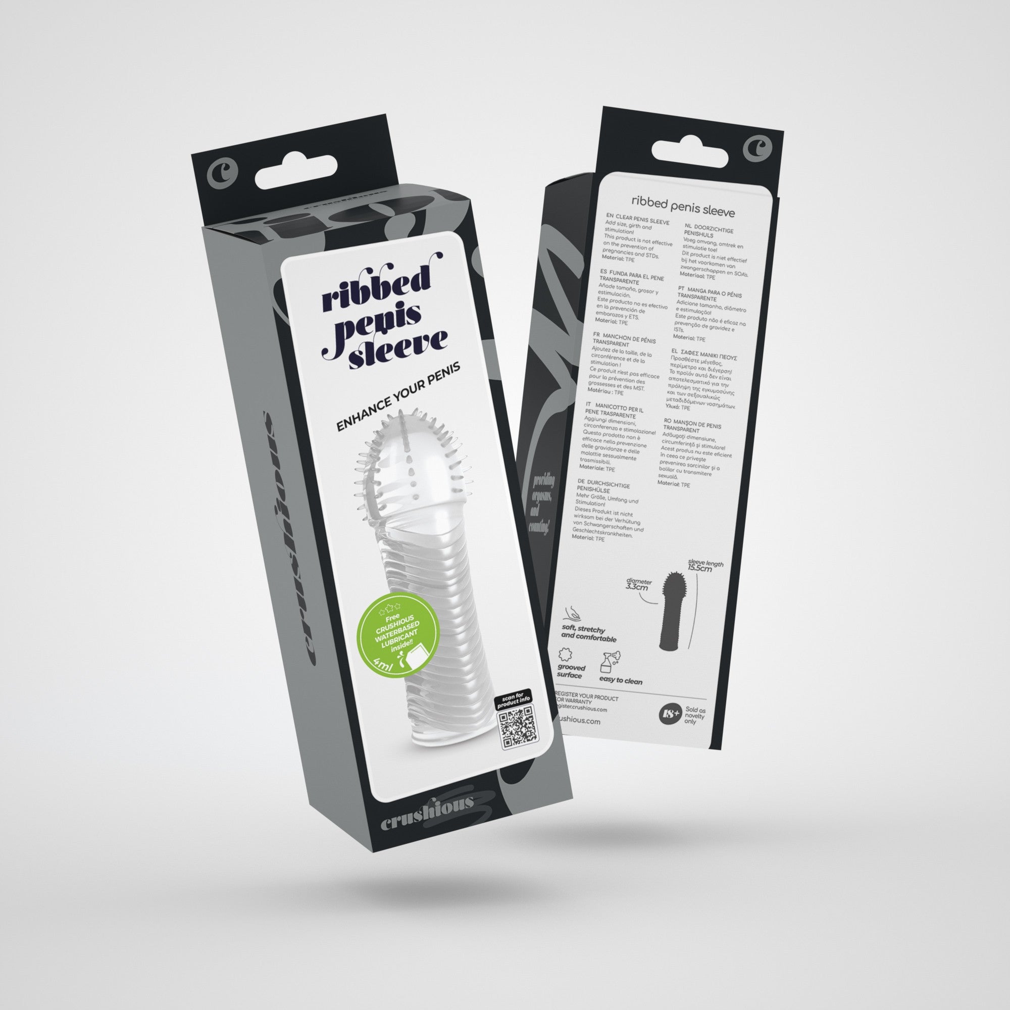 Funda para pene transparente acanalada + lubricante Crushious