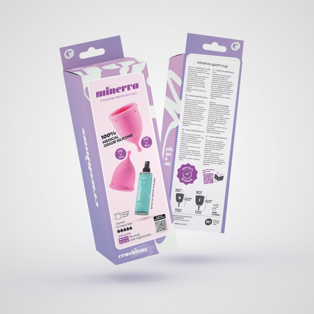 Crushious | Minerva S + L Menstrual Cups – With Pouch or With Pouch & Toy Cleaner
