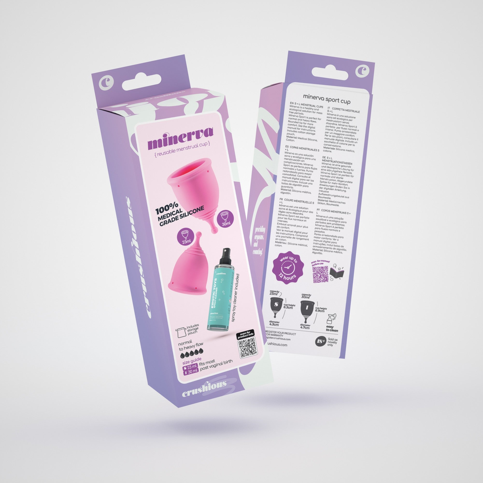 Crushious | Minerva S + L Menstrual Cups – With Pouch or With Pouch & Toy Cleaner