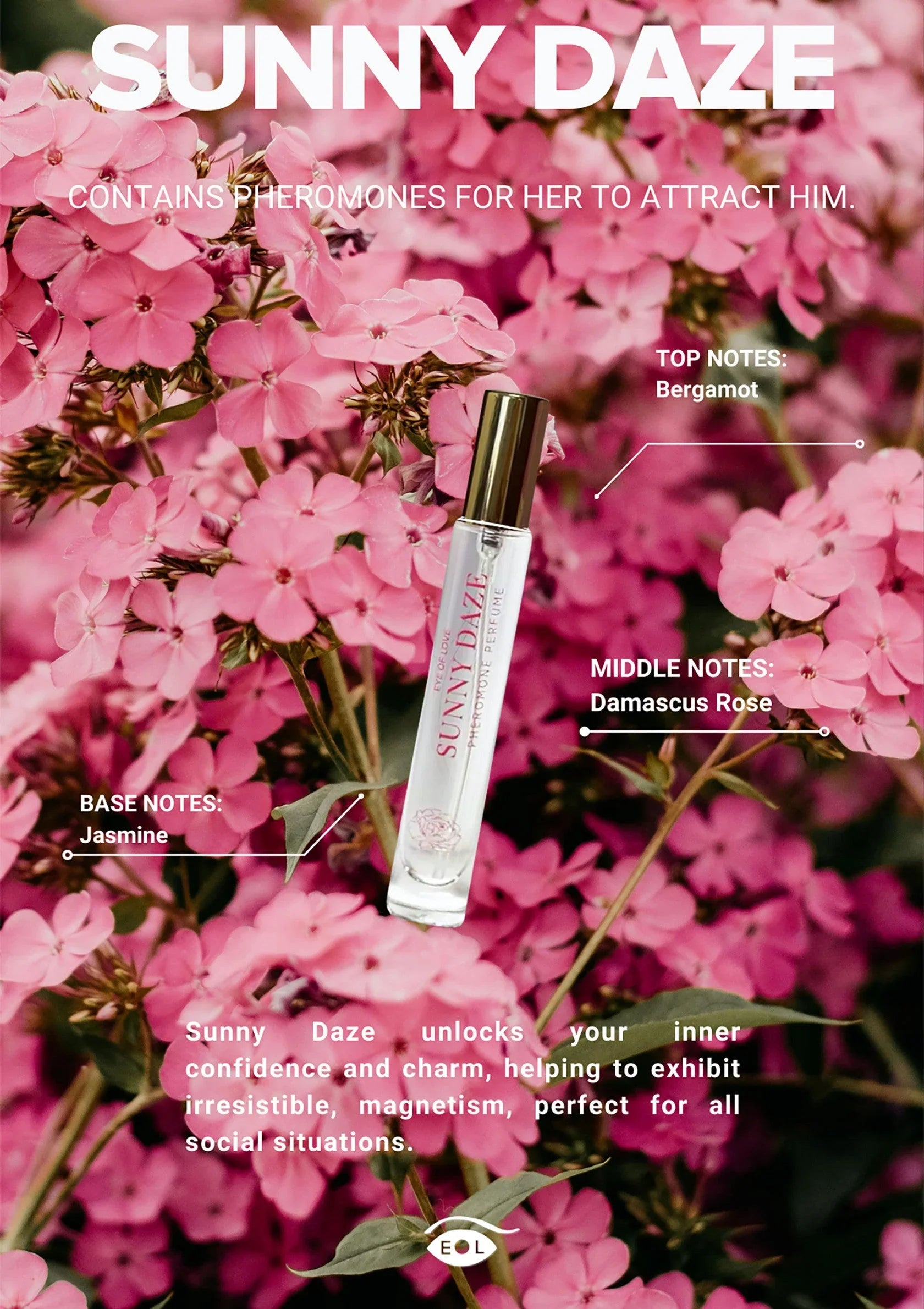 Ojo de Amor | Bloom – Perfume Phero Attract Him – 10 ml y 30 ml (Sunny Daze y Lilac Dream)