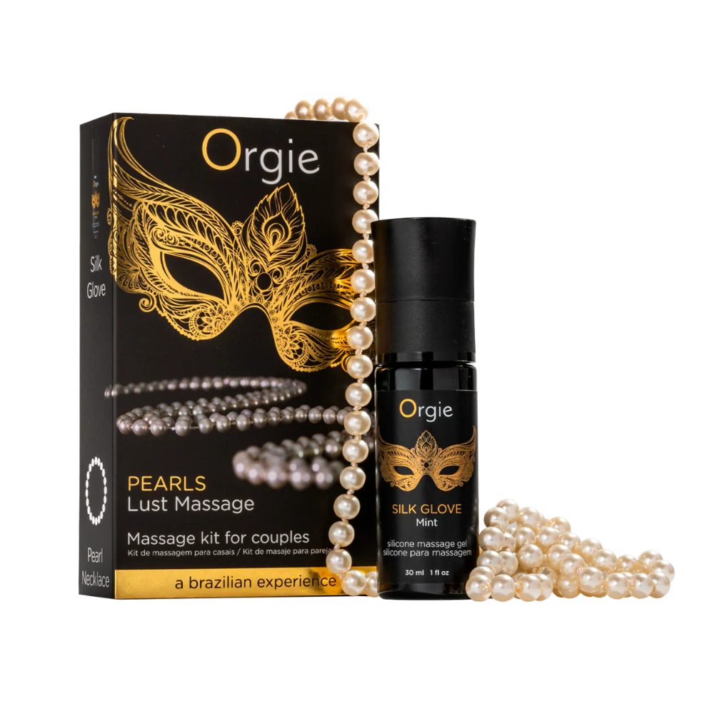 ORGIE | Pearls Lust Massage Kit – Gel de Silicona Silk Glove & Collar de Perlas 30 ml