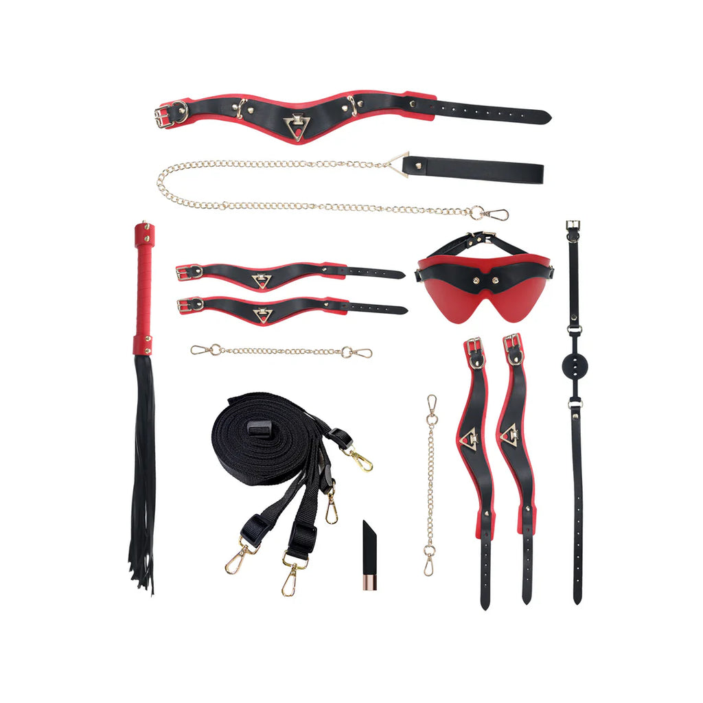 OUCH! | Milan Collection – 8-Piece BDSM Kit with Handbag – Black/Red