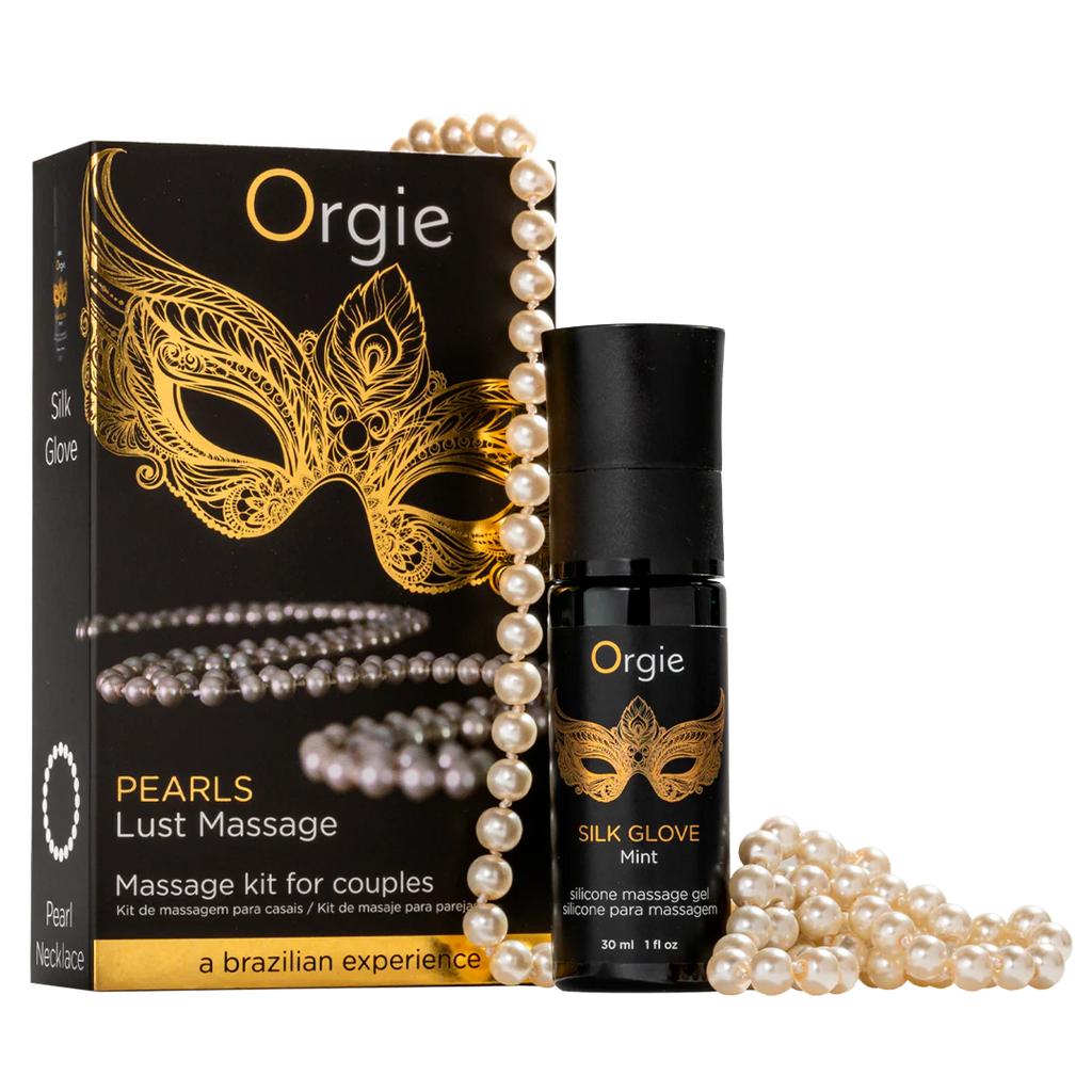 ORGIE | Pearls Lust Massage Kit – Gel de masaje Silk Glove + Collar de perlas + Guía de masaje (Menta)