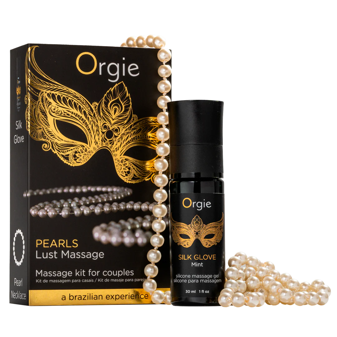 ORGIE | Pearls Lust Massage Kit – Gel de masaje Silk Glove + Collar de perlas + Guía de masaje (Menta)