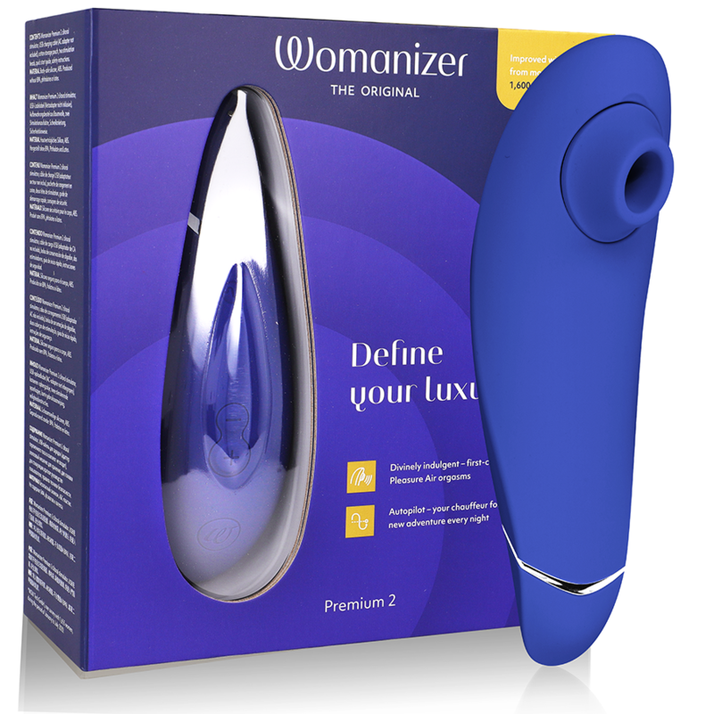 WOMANIZER | Premium 2 – Estimulador de clítoris con Pleasure Air y Autopilot – IPX7 sumergible – Negro / Gris cálido / Blueberry / Raspberry