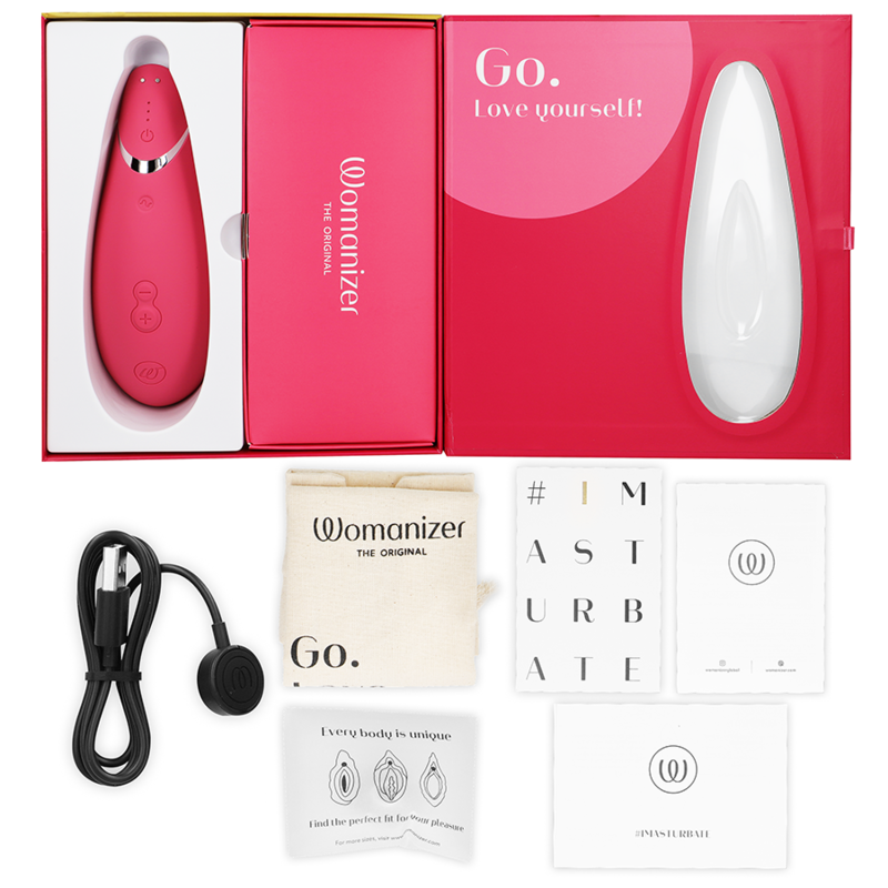 WOMANIZER | Premium 2 – Estimulador de clítoris con Pleasure Air y Autopilot – IPX7 sumergible – Negro / Gris cálido / Blueberry / Raspberry