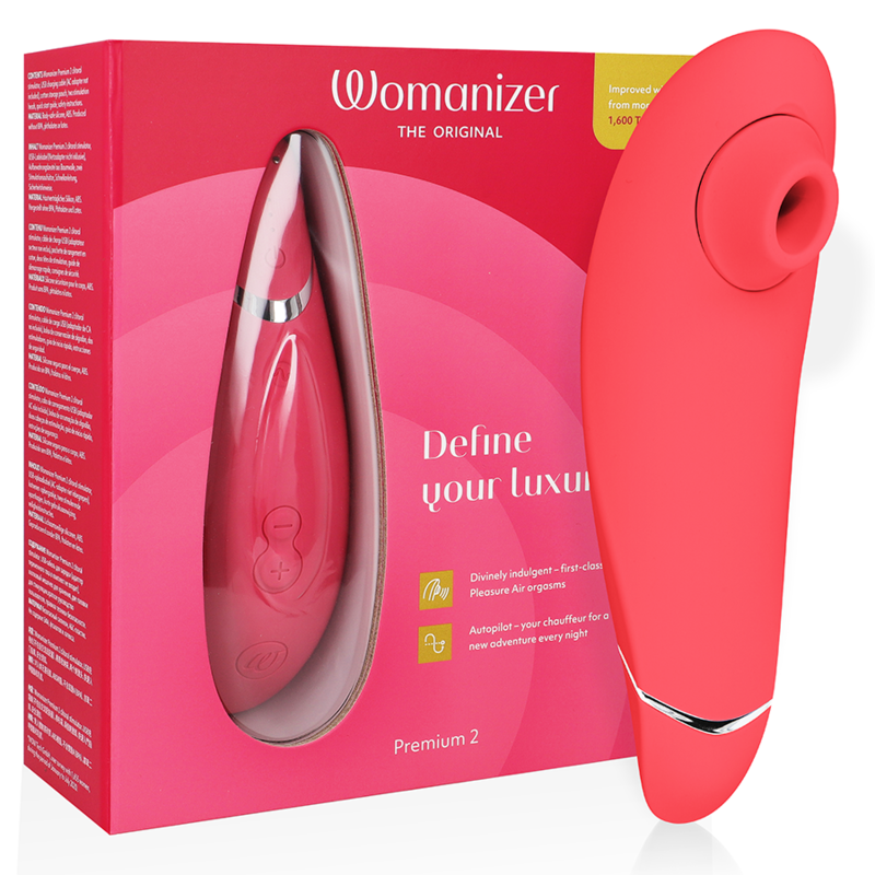 WOMANIZER | Premium 2 – Estimulador de clítoris con Pleasure Air y Autopilot – IPX7 sumergible – Negro / Gris cálido / Blueberry / Raspberry