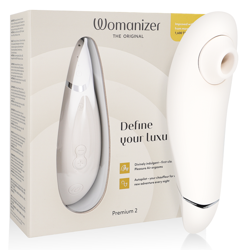 WOMANIZER | Premium 2 – Estimulador de clítoris con Pleasure Air y Autopilot – IPX7 sumergible – Negro / Gris cálido / Blueberry / Raspberry
