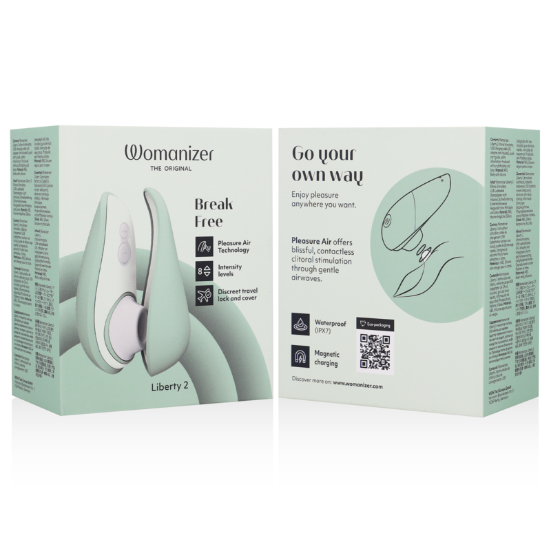 WOMANIZER | Liberty 2 – Compact Clitoral Stimulator with Pleasure Air – Magnetic Cap – Pink / Light Green / Blue