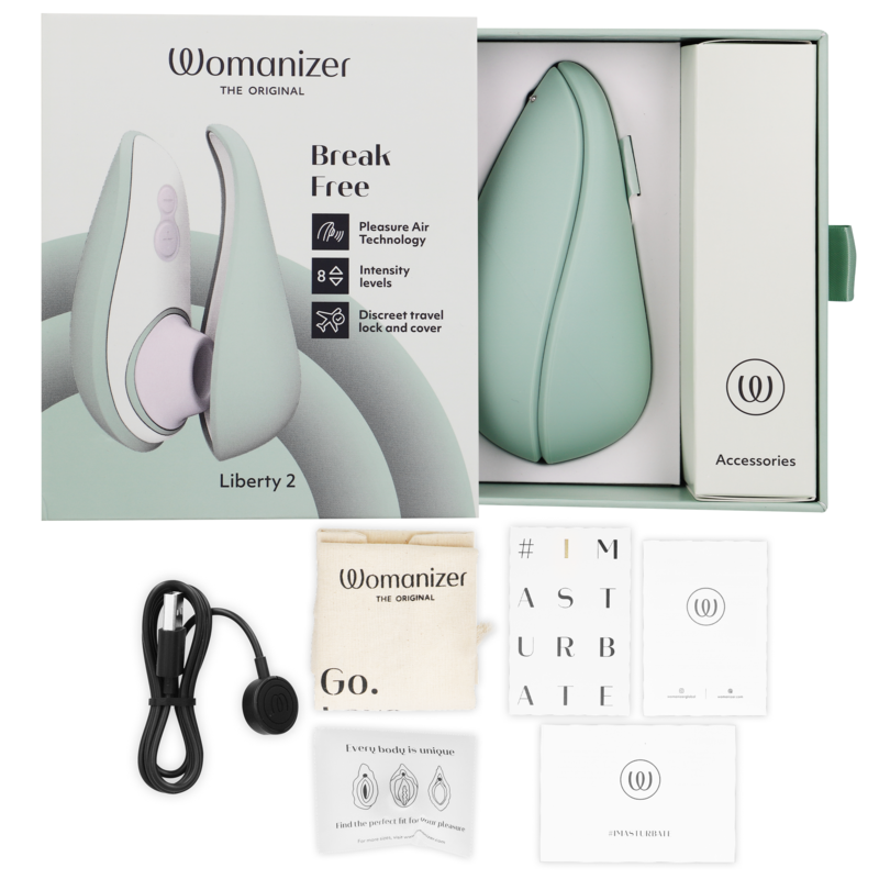 WOMANIZER | Liberty 2 – Compact Clitoral Stimulator with Pleasure Air – Magnetic Cap – Pink / Light Green / Blue
