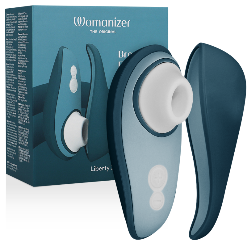 WOMANIZER | Liberty 2 – Estimulador de clítoris compacto con Pleasure Air – Tapa magnética – Rosa / Verde claro / Azul