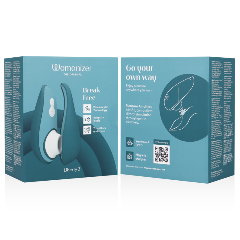 WOMANIZER | Liberty 2 – Compact Clitoral Stimulator with Pleasure Air – Magnetic Cap – Pink / Light Green / Blue