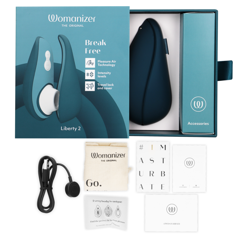 WOMANIZER | Liberty 2 – Compact Clitoral Stimulator with Pleasure Air – Magnetic Cap – Pink / Light Green / Blue