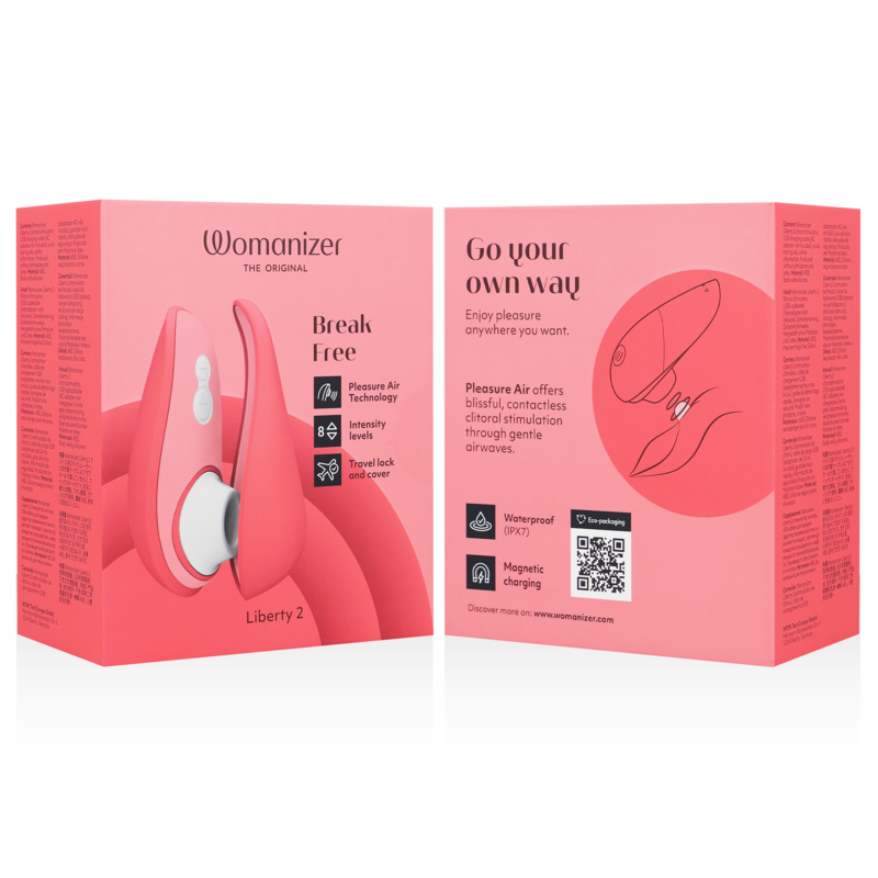 WOMANIZER | Liberty 2 – Compact Clitoral Stimulator with Pleasure Air – Magnetic Cap – Pink / Light Green / Blue