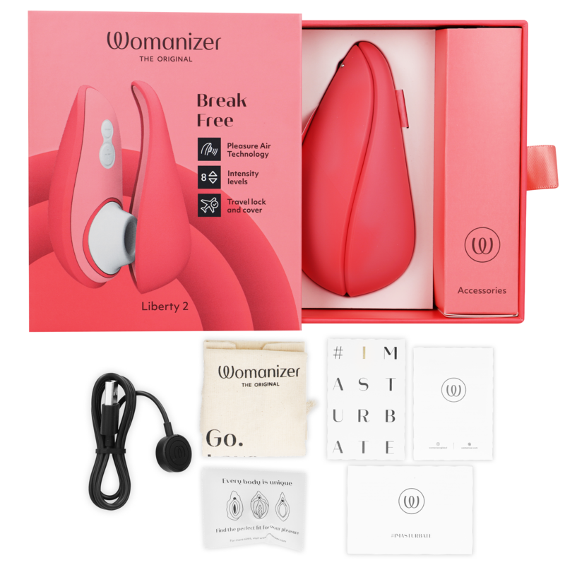 WOMANIZER | Liberty 2 – Compact Clitoral Stimulator with Pleasure Air – Magnetic Cap – Pink / Light Green / Blue