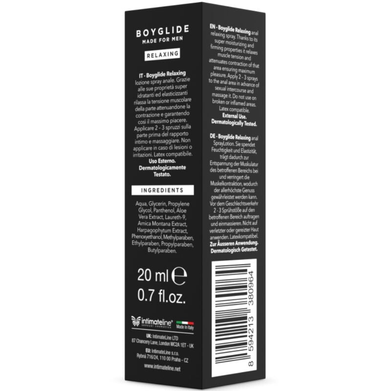 INTIMATELINE | Boyglide Spray Relajante Anal – Spray de preparación relajante muscular para hombres – 20 ml