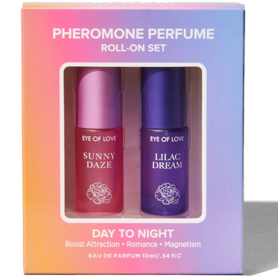 EYE OF LOVE Bloom Day to Night set de perfumes roll-on con feromonas para ella – 2 × 5 ml