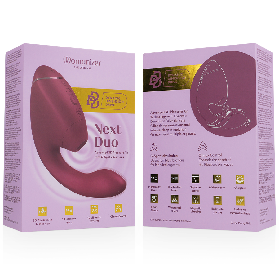 WOMANIZER | Duo Next – Dual Clitoral & G-Spot Stimulator – 3D Pleasure Air + Rumbly Vibration – Dark Purple / Dusky Pink / Black