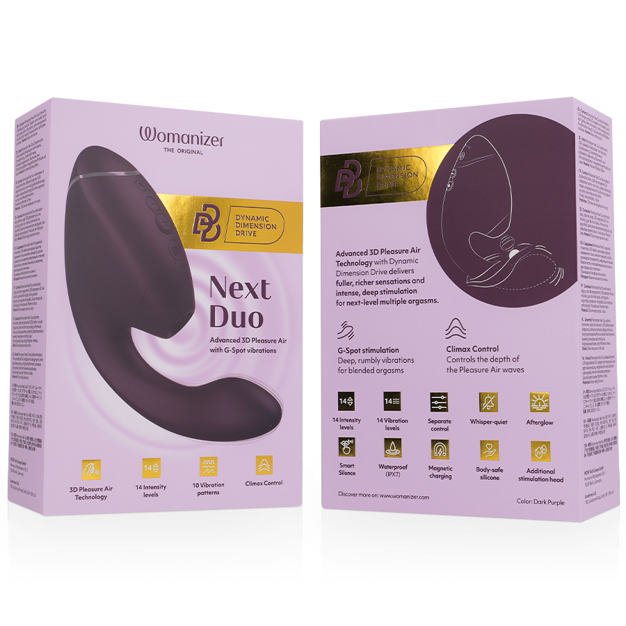 WOMANIZER | Duo Next – Dual Clitoral & G-Spot Stimulator – 3D Pleasure Air + Rumbly Vibration – Dark Purple / Dusky Pink / Black