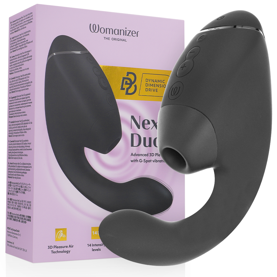 WOMANIZER | Duo Next – Estimulador dual de clítoris y punto G – 3D Pleasure Air + vibración profunda – Púrpura oscuro / Rosa oscuro / Negro