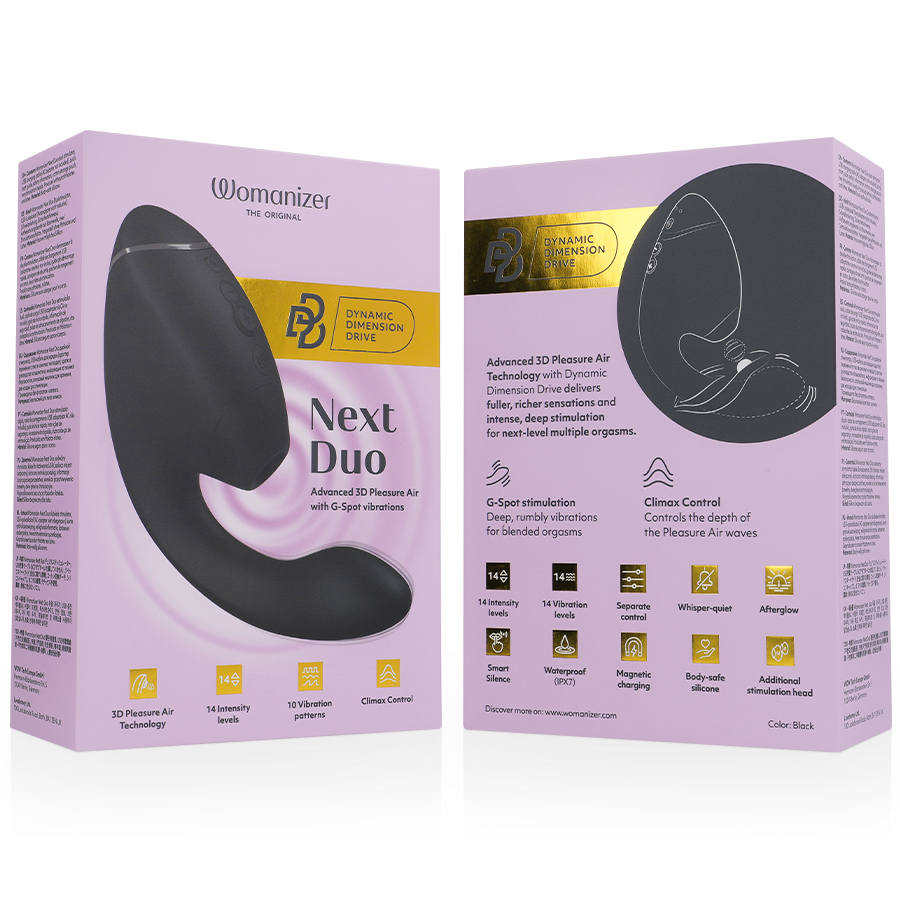 WOMANIZER | Duo Next – Dual Clitoral & G-Spot Stimulator – 3D Pleasure Air + Rumbly Vibration – Dark Purple / Dusky Pink / Black